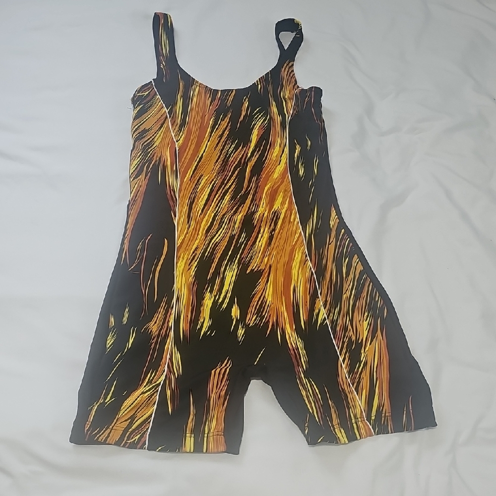 Energetic Black and Orange Flame One Piece Swimsuit
